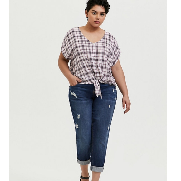 NWT Torrid plaid challis button tie bottom top 00 - Picture 3 of 6